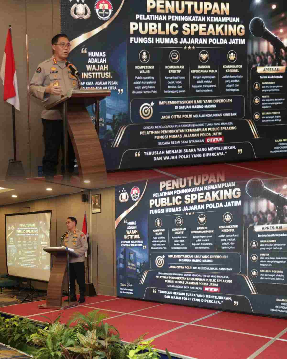 Kabid Humas Polda Jatim Tutup Pelatihan Public Speaking, Tekankan Komunikasi Jujur dan Transparan