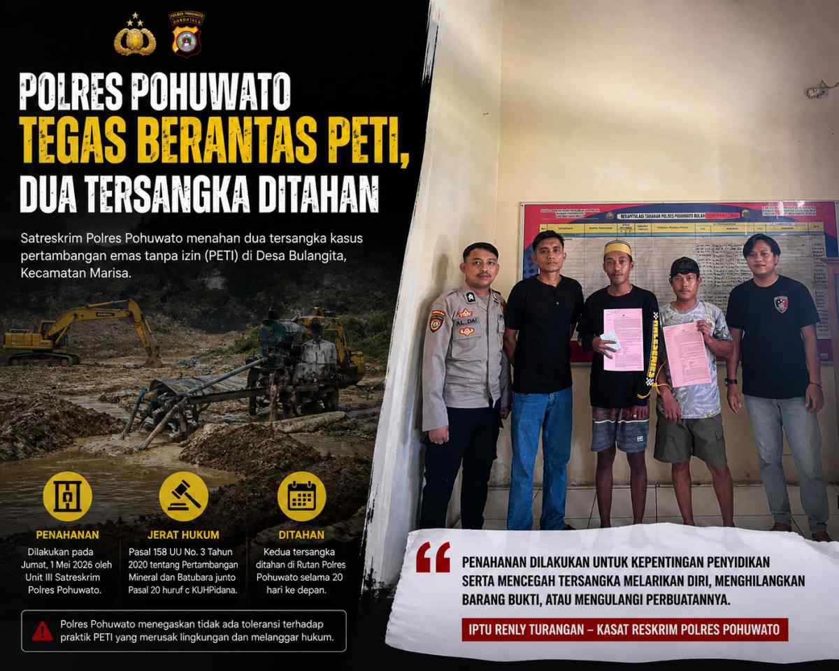 Polres Pohuwato Tegas Berantas PETI, Dua Tersangka Ditahan