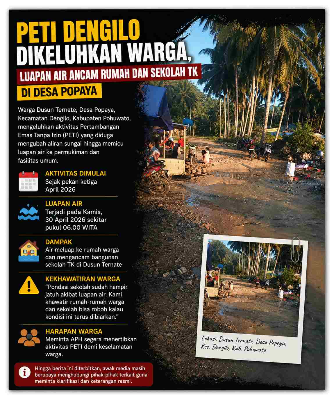PETI Dengilo Dikeluhkan Warga, Luapan Air Ancam Rumah dan Sekolah TK di Desa Popaya