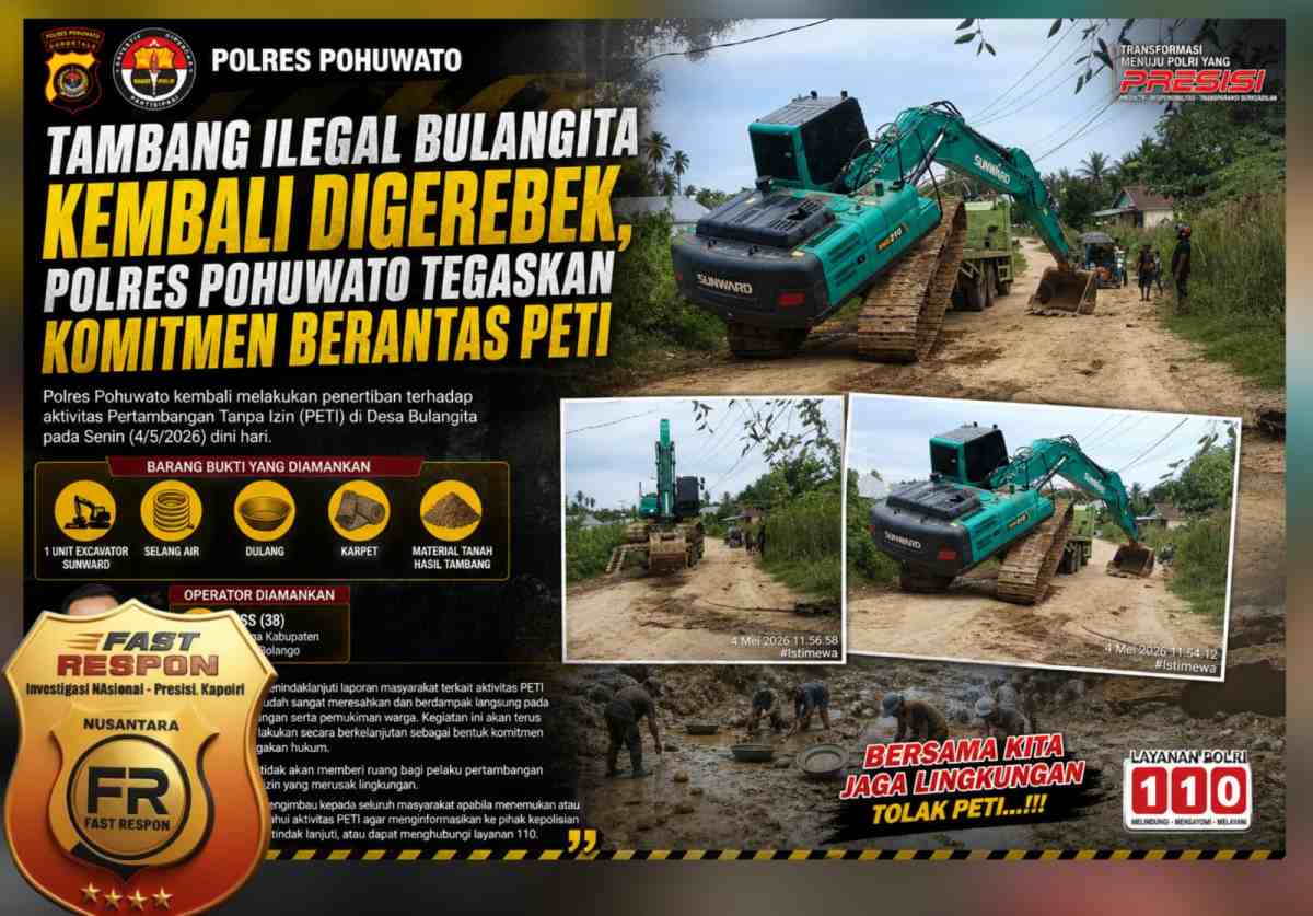 Tambang Ilegal Bulangita Kembali Digerebek, Polres Pohuwato Tegaskan Komitmen Berantas PETI