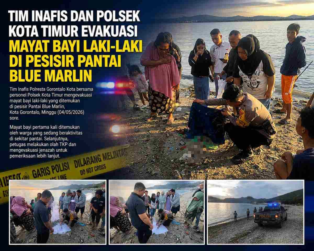 Tim Inafis dan Polsek Kota Timur Evakuasi Mayat Bayi di Pesisir Pantai Blue Marlin
