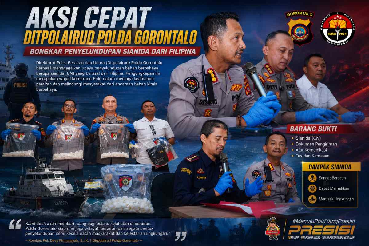 Aksi Cepat Ditpolairud Polda Gorontalo Bongkar Penyelundupan Sianida dari Filipina