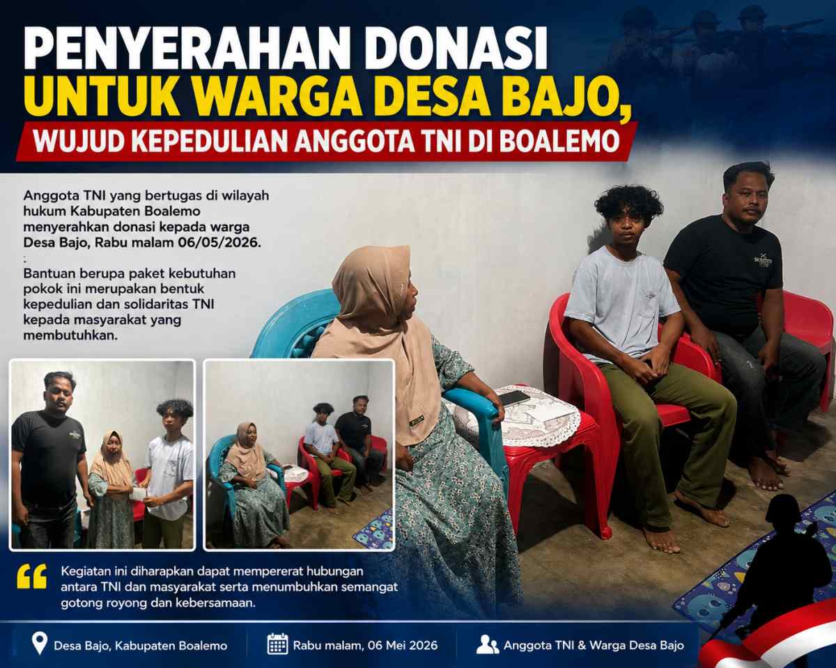 Penyerahan Donasi untuk Warga Desa Bajo, Wujud Kepedulian Anggota TNI di Boalemo