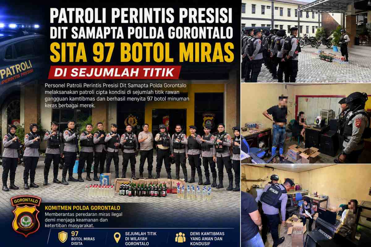 Patroli Perintis Presisi Dit Samapta Polda Gorontalo Sita 97 Botol Miras