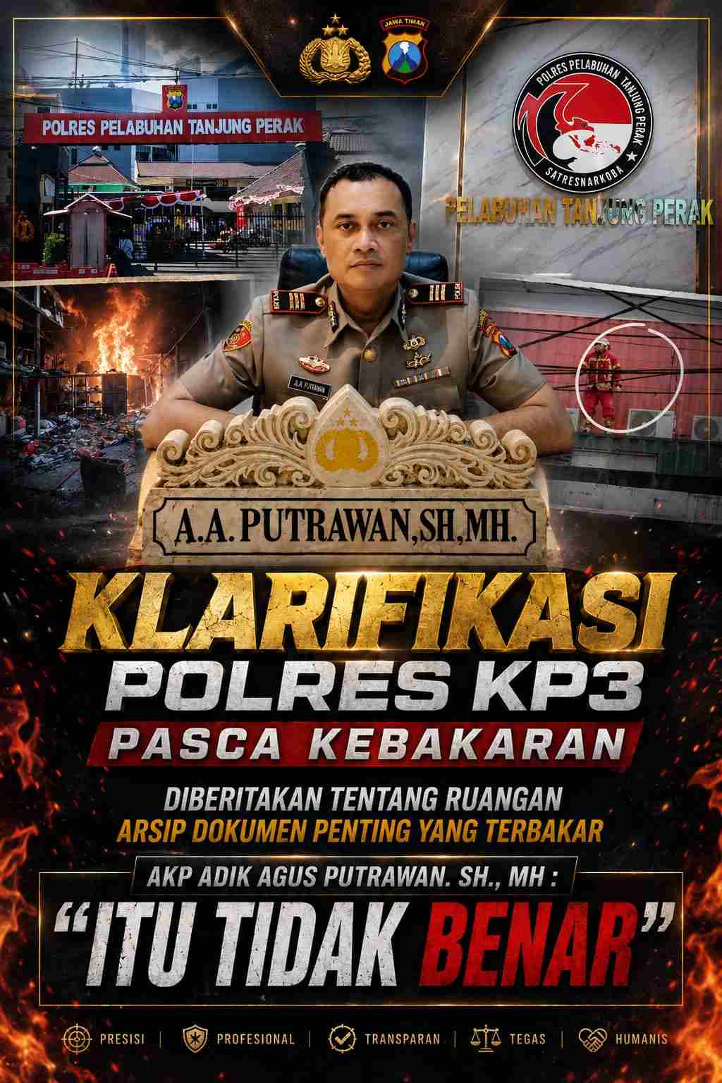 Klarifikasi Polres KP3 Pasca Kebakaran, Diberitakan Tentang Ruangan Arsip Dokumen Penting Yang Terbakar, AKP Adik Agus Putrawan. SH,.MH : "ITU TIDAK BENAR"