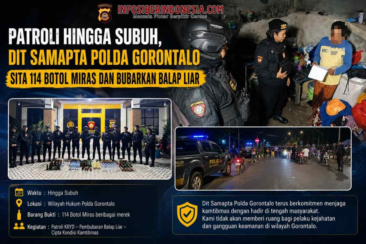 Patroli Hingga Subuh, Dit Samapta Polda Gorontalo Sita 114 Botol Miras dan Bubarkan Balap Liar